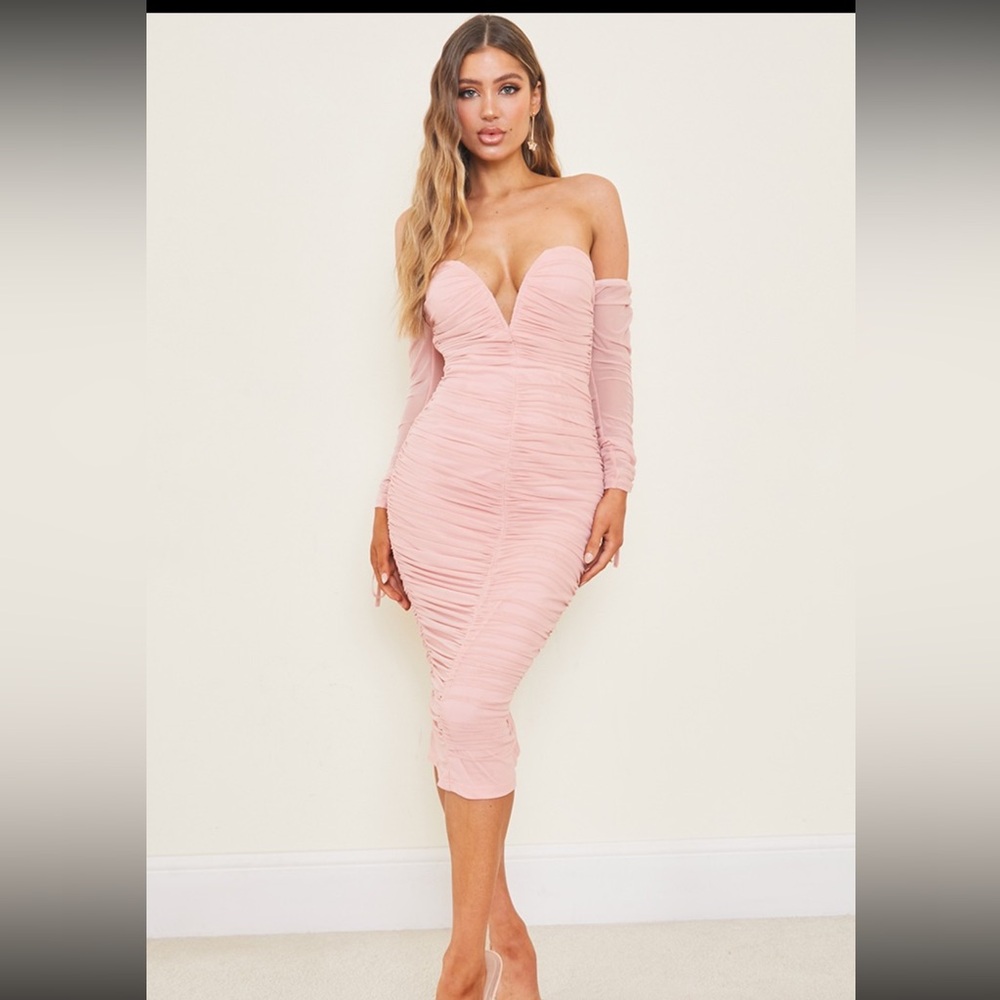 Blush Mesh V bar bodycon dress